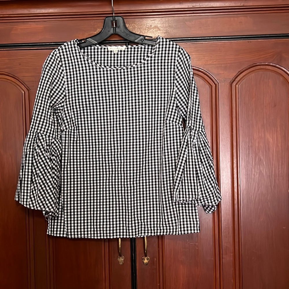 Jane And Delancey Checkered Gingham 3/4 Bell Sleeve Top Size XS